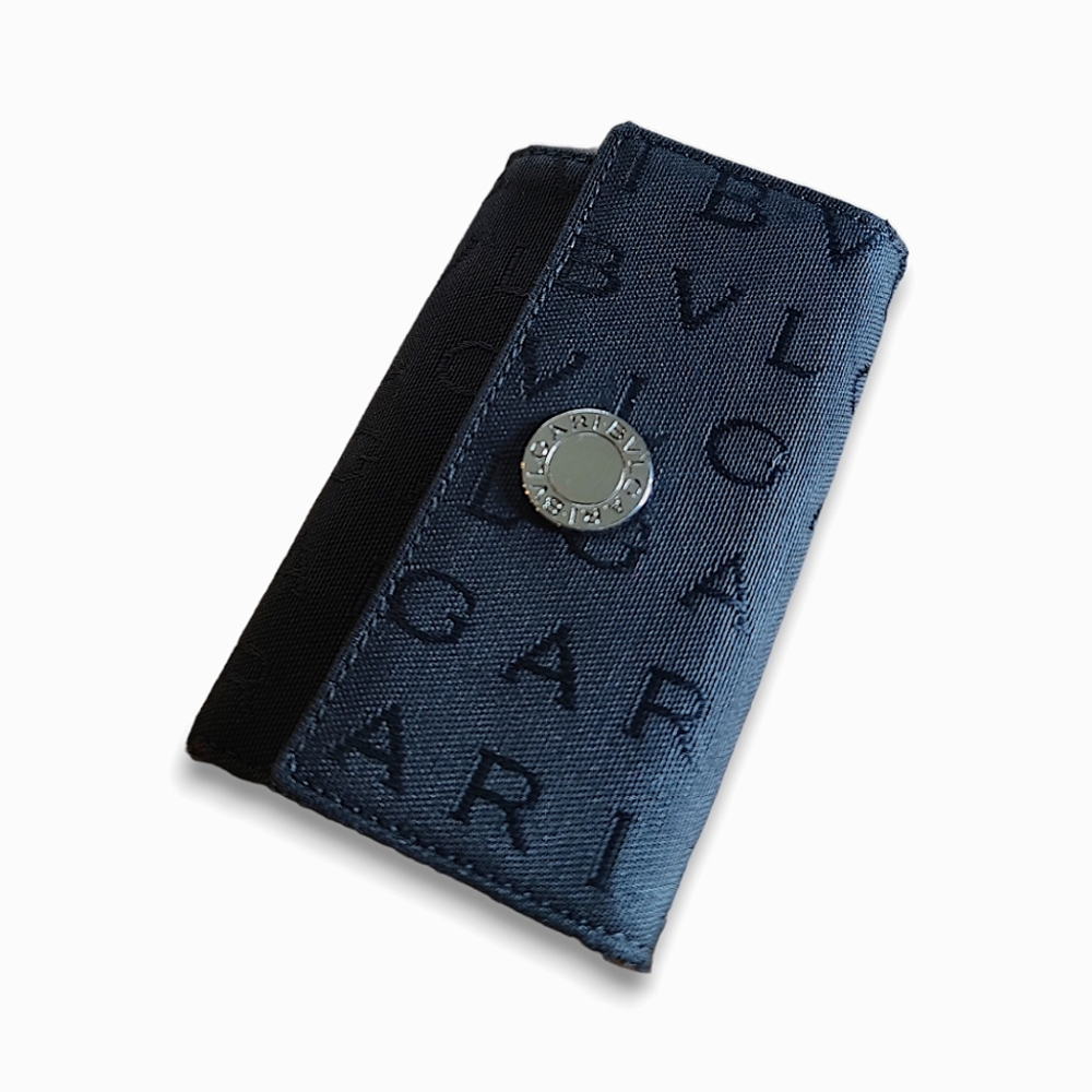 BVLGARI Black Canvas Logo Mania Key Case Key Holder